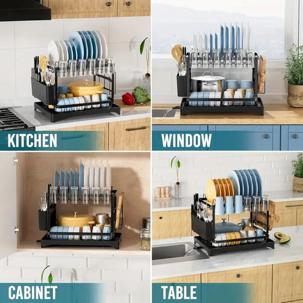 Large Kitchen Counter With Utensil Drying Rack, Equipped With Drainage Board