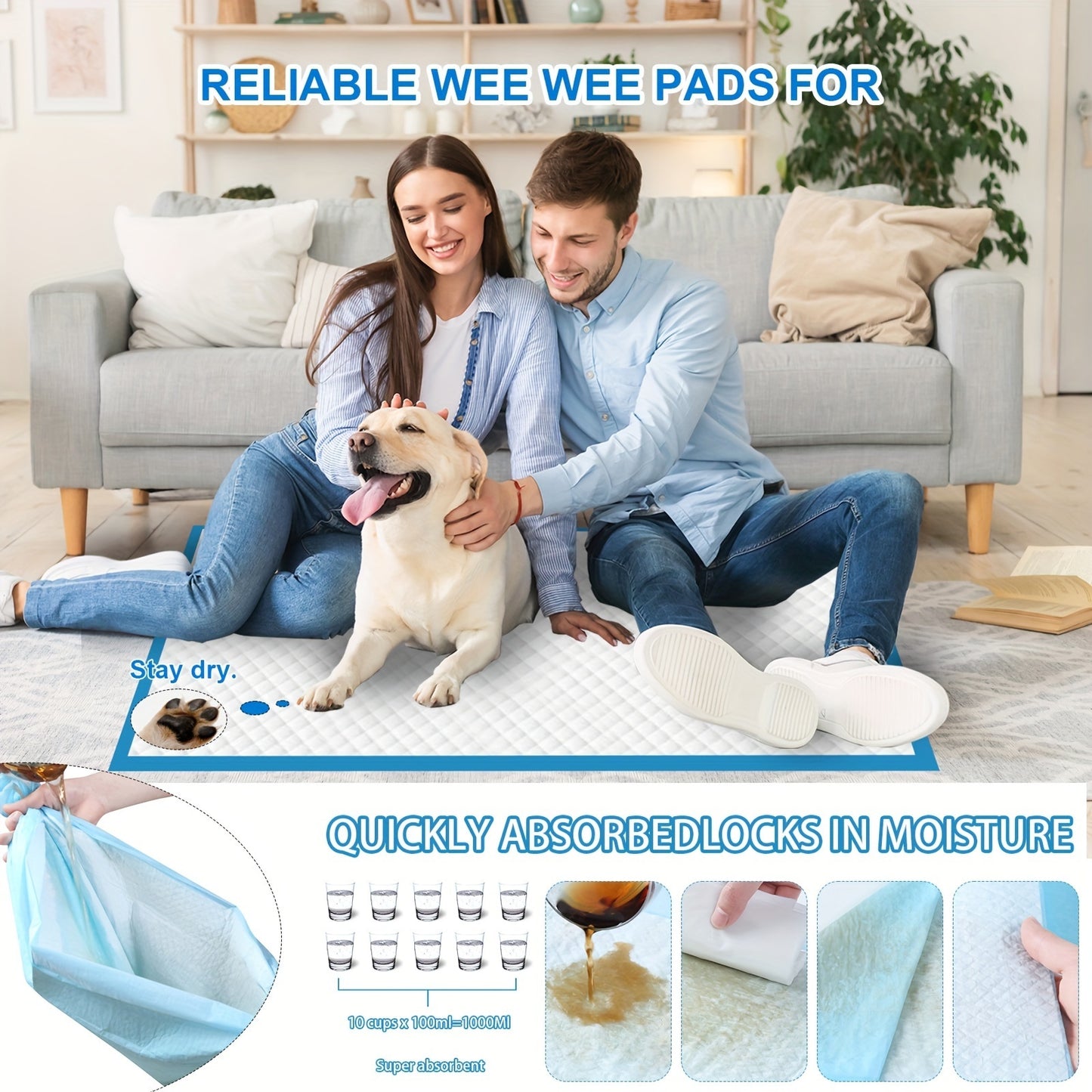 Puppy Urine Pad Training Mat Super Absorbent And Leak-proof - 100 Pcs