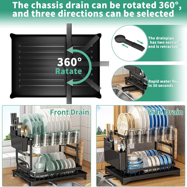 Large Kitchen Counter With Utensil Drying Rack, Equipped With Drainage Board