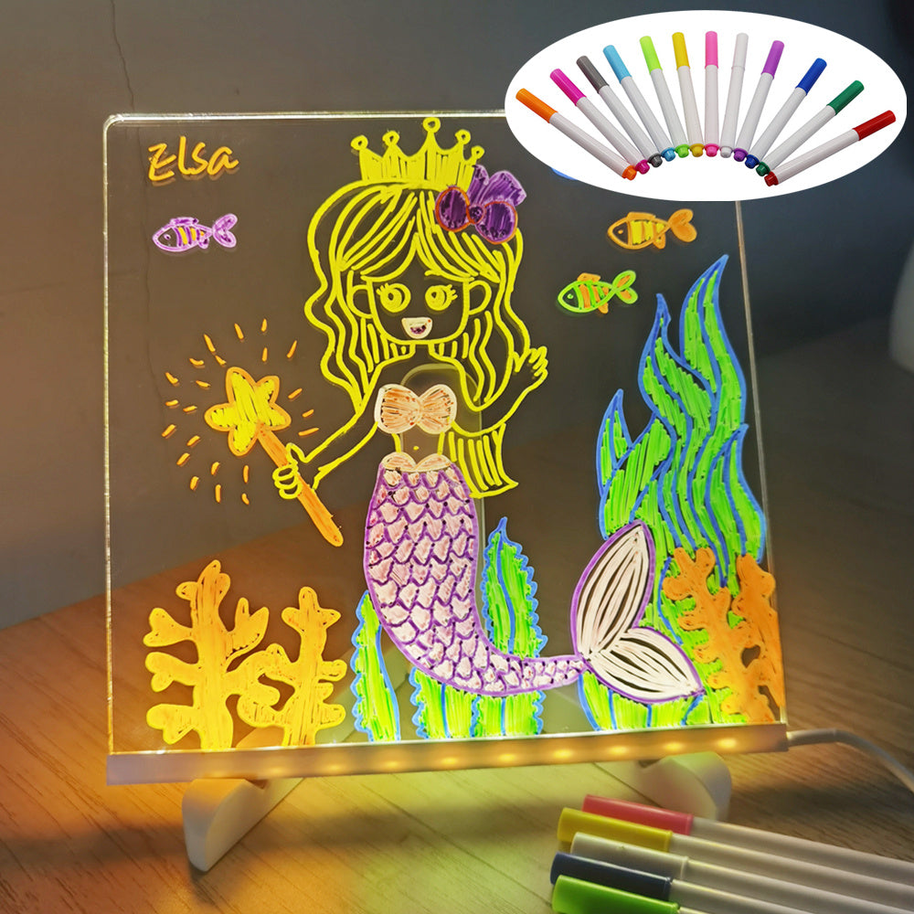 Children's LED Note Board Night  With 7Pens USB, Acrylic Message Marker Board with Light