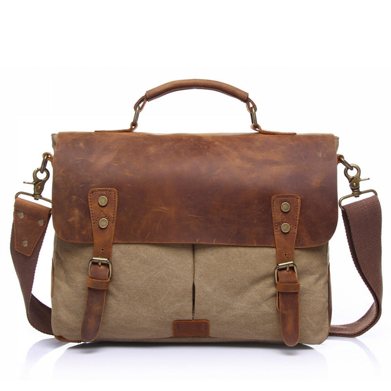 Business Briefcase Vintage, Men satchel canvas bag computer bag retro with Crazy Horse male package Amazon explosion