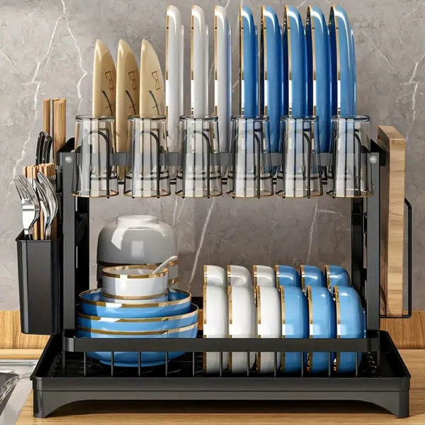 Large Kitchen Counter With Utensil Drying Rack, Equipped With Drainage Board