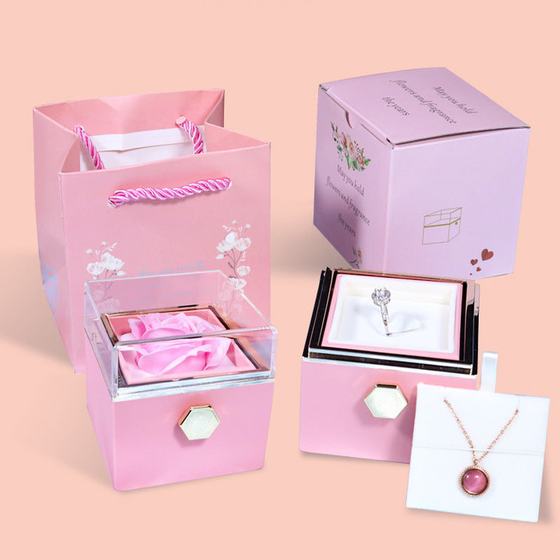 Rotating Soap Flower Rose Gift Box Creative Rotating Rose Jewelry Packaging Box Mother's day Gift For Women