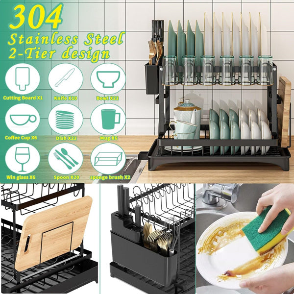 Large Kitchen Counter With Utensil Drying Rack, Equipped With Drainage Board