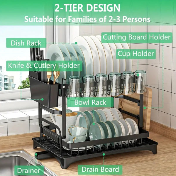 Large Kitchen Counter With Utensil Drying Rack, Equipped With Drainage Board