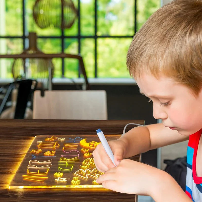 Children's LED Note Board Night  With 7Pens USB, Acrylic Message Marker Board with Light