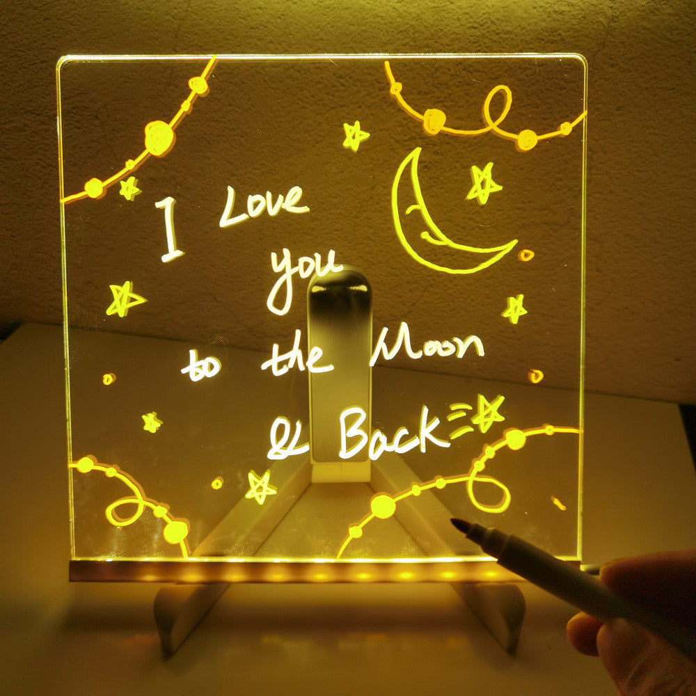 Children's LED Note Board Night  With 7Pens USB, Acrylic Message Marker Board with Light