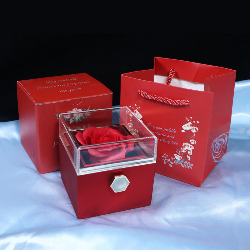 Rotating Soap Flower Rose Gift Box Creative Rotating Rose Jewelry Packaging Box Mother's day Gift For Women