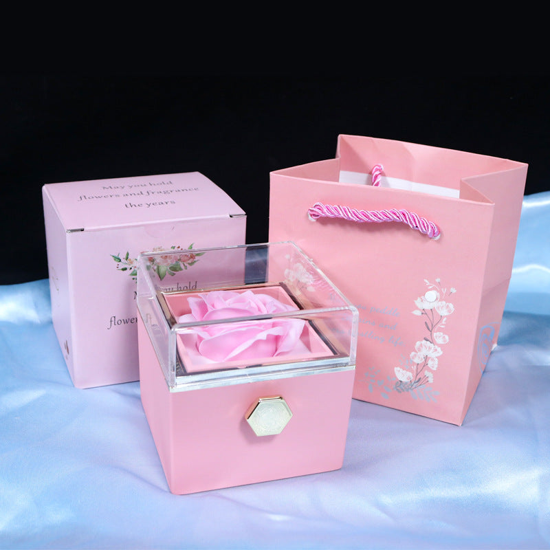 Rotating Soap Flower Rose Gift Box Creative Rotating Rose Jewelry Packaging Box Mother's day Gift For Women