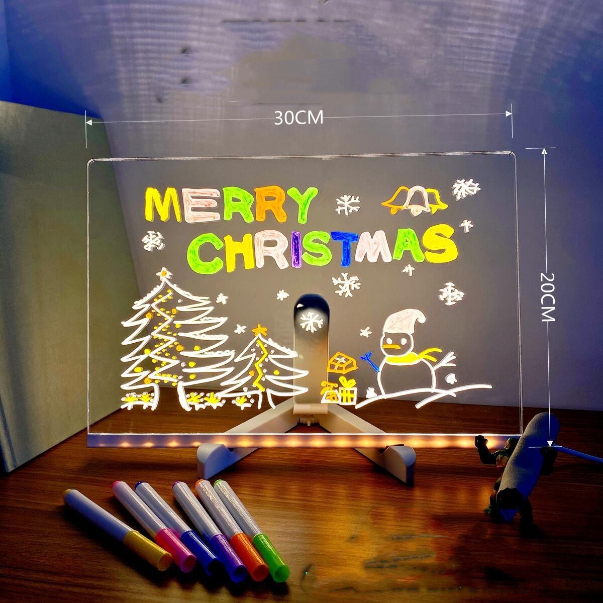 Children's LED Note Board Night  With 7Pens USB, Acrylic Message Marker Board with Light