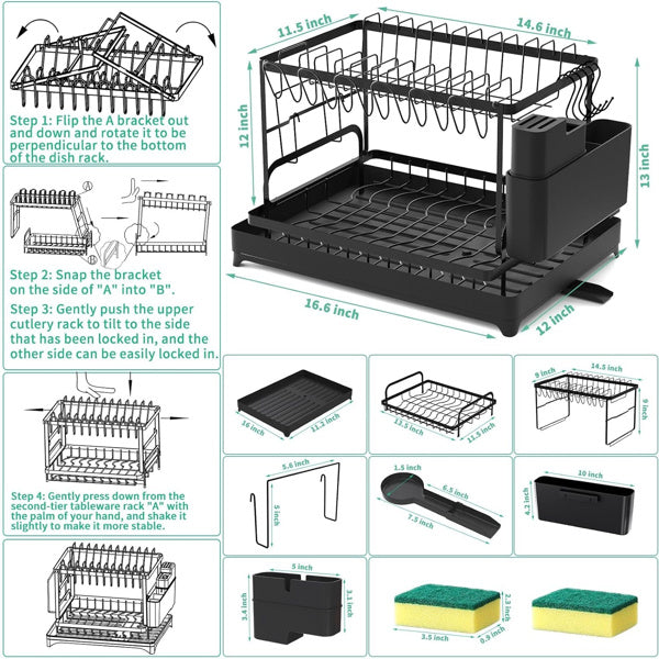 Large Kitchen Counter With Utensil Drying Rack, Equipped With Drainage Board